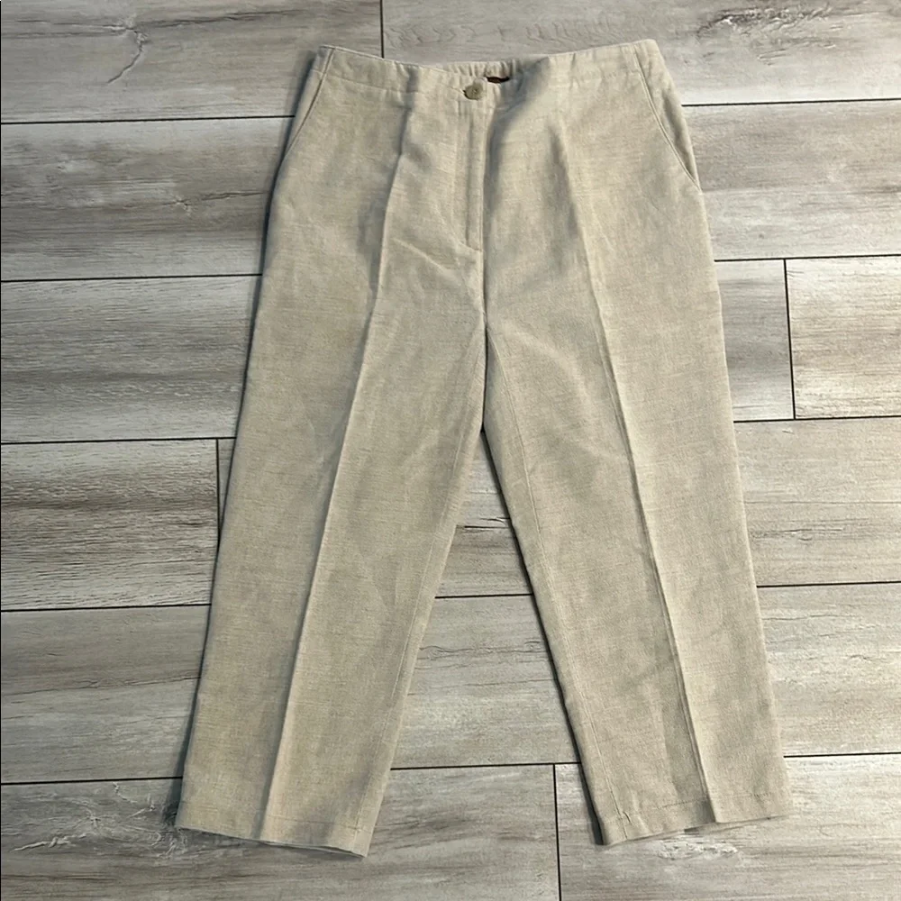 Adrienne Vittadini Studio Beige linen crop pants size 6